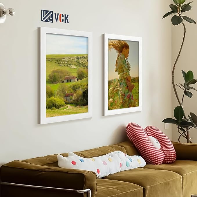 VCK 12x18 Picture Frames white Set of 6, Wide Border Wood Poster Frame, Multi-Directional Display Family Photos, Office Prints, Studio/Gallery Artwork, Woodgrain Series, Wall Hanging