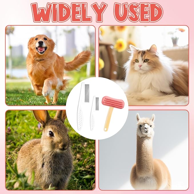 3Pcs Rabbit Brush Bunny Grooming & Flea Comb, Practical Animal Brush for Groomings, Soft Silicone Small Animal Massage Comb, Bunny Grooming Kit Suitable for Cats Puppies & Other Pets