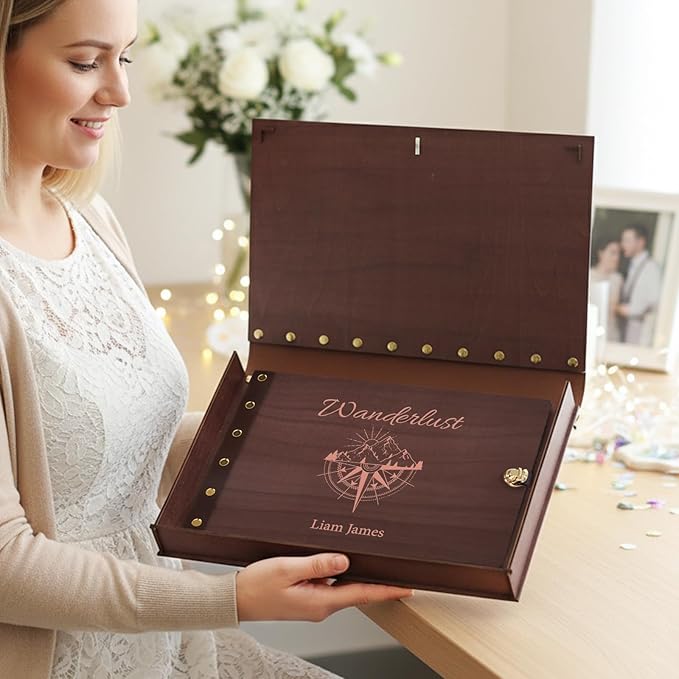 Personalized Travel Photo Album,Wooden Scrapbook Albums, Custom Adventure Photo Album,Memory Book for Couples, Friend, Family, Travel Memories