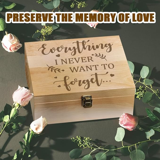 arricraft 1 Pc Wooden Memory Keepsake Box, Everything I Never Want to Forget Box with Hinged Lids Keepsake Chest for Souvenirs Picture Letter Storage 9.6x7.6x4inch(24.5x19.5x10.3cm)