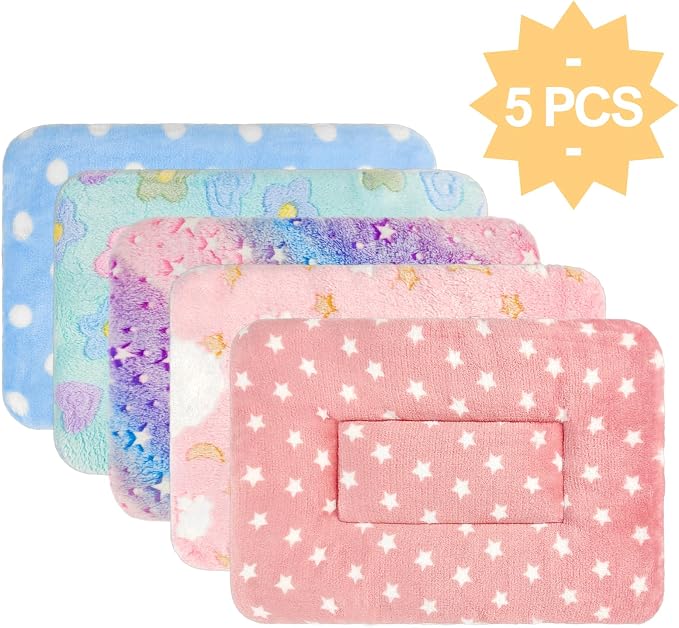 5PCS Guinea Pig Bed, Soft Rabbit Bedding, Fleece Bunny Mat | Warm Plush Cage Liner, Sleeping Blanket for Hamster Ferret Squirrel Hedgehog Rat
