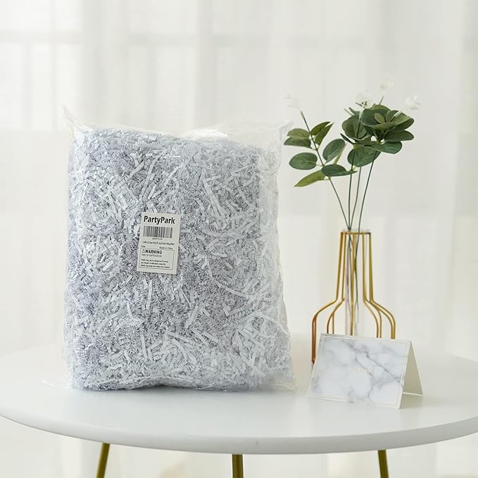 Bobobag - 1LB Crinkle Cut Paper Shred Filler Recyclable Gift Wrap Confetti Raffia Grass Shred Paper for Easter Baskets Filler Creative Eggs Decor (White)