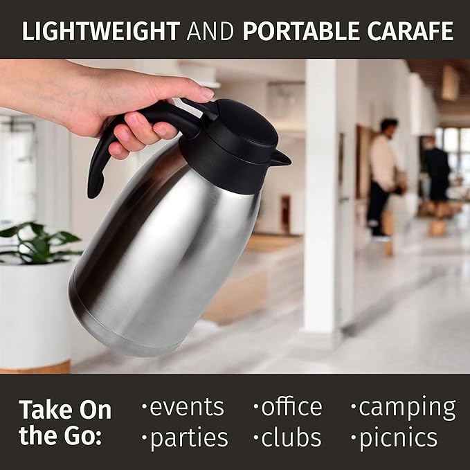 Thermal Coffee Carafe 2L / 68 oz – Updated 2025 Model – Insulated Stainless Steel Coffee Dispenser for Hot & Cold Drinks – 24h Cold / 12h Hot – Coffee Urn & Tea Carafe with Cleaning Brush by Cresimo