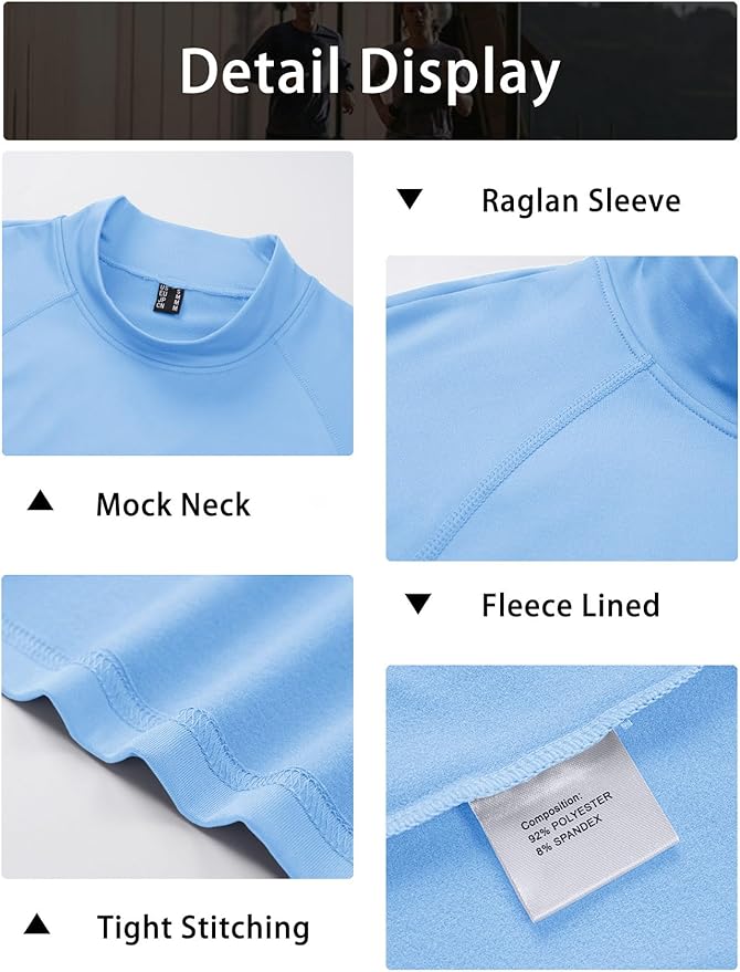 MAGCOMSEN Men's Thermal Shirt Mock Turtle Neck, Fleece Lined Long Sleeve Undershirts, Athletic Warm Base Layer Winter Top