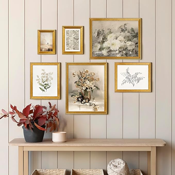 TWING 11x14 Gold Picture Frames Set of 6,Rustic Gold Frames Display Pictures 8x10 with Mat or 11x14 without Mat,Gallery Photo Frames for Wall Mounting,Ideal for Gift