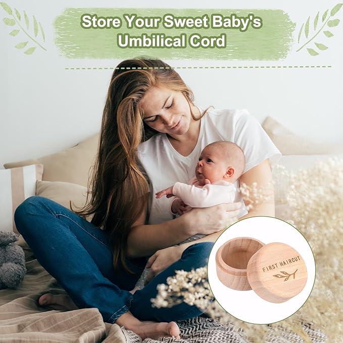 Memorial Box Engraved Wooden Round Newborn Wood Case Baby Keepsake Tooth Box Fetal Hair Memorial Storage Container Carved Baby Fetal Hair Case for Babys Shower Pregnancy Christen Gift