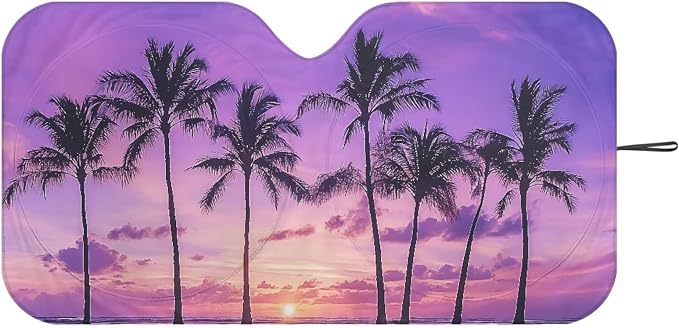 Palm Tree Vehicle Windshield Protecion All Seasons Front Windshield Sun Shade 66.5x34.4inches Offers Ultimate Protection for Cars Interior