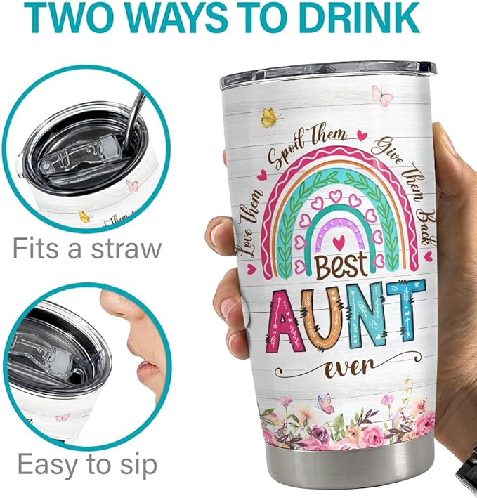 SANDJEST Aunt Tumbler 20oz Best Aunt Ever Cup Gift Stainless Steel Insulated Tumblers Coffee Travel Mug Auntie Cup Aunts Gift for Birthday Christmas