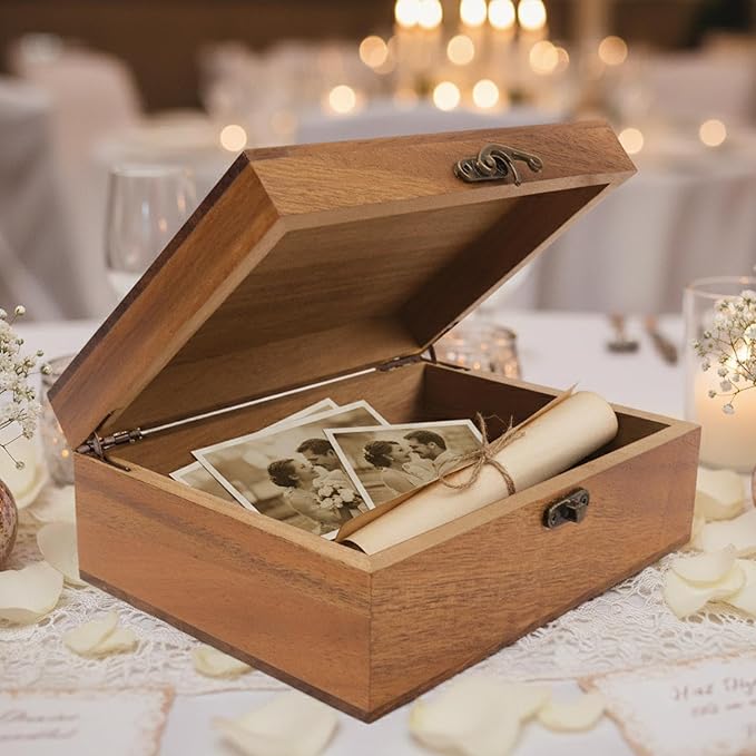 Personalized Large Wooden Keepsake Box with Pine/Walnut, Custom Memory Box for Wedding Gifts, Personalized Gifts for Women/Wife/Couple, Keepsake Storage Decorative Wood Box for Wedding