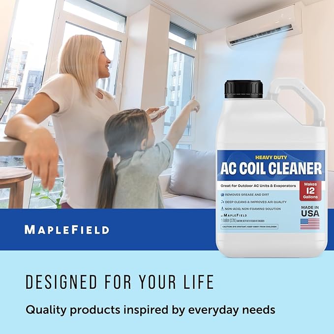 Maplefield Concentrated AC Coil Cleaner - Deep Condenser Coil Cleaning - High-Yield AC Cleaner Concentrate - No-Rinse Formula & Air Conditioner Outdoor Unit Detergent - 1 Gal, Makes 12 Gal, Citrus