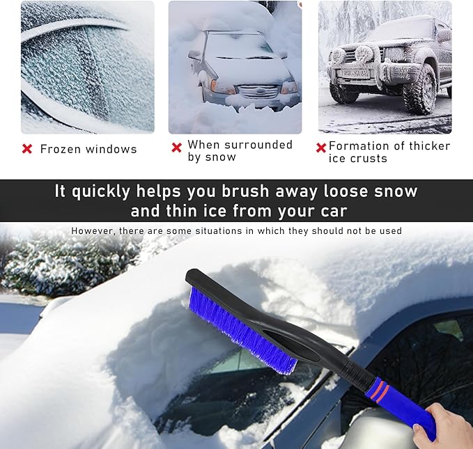 Car Snow Brush and Ice Scraper, Multi-Functional Detachable Snow Brush with Foam Grip, Ice Snow Removal Cleaning Tool for Car Windshield Window, Universal Car Accessories (Blue)
