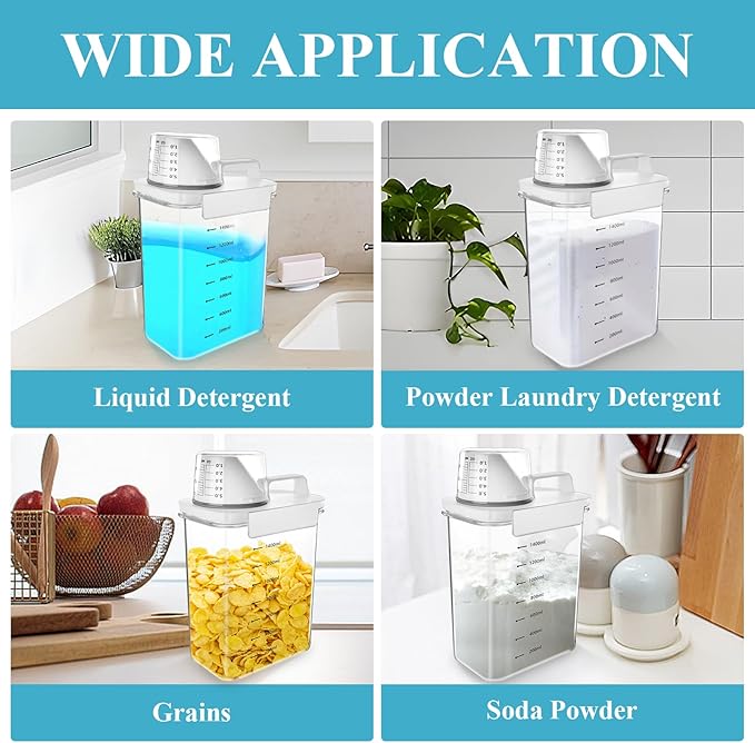 Supkiir 2 Packs Laundry Detergent Dispenser, 61Oz Laundry Powder Holder Container with Lids, PET Scent Booster Beads Dispenser for Organization Washing Powder Soda Powder Grain
