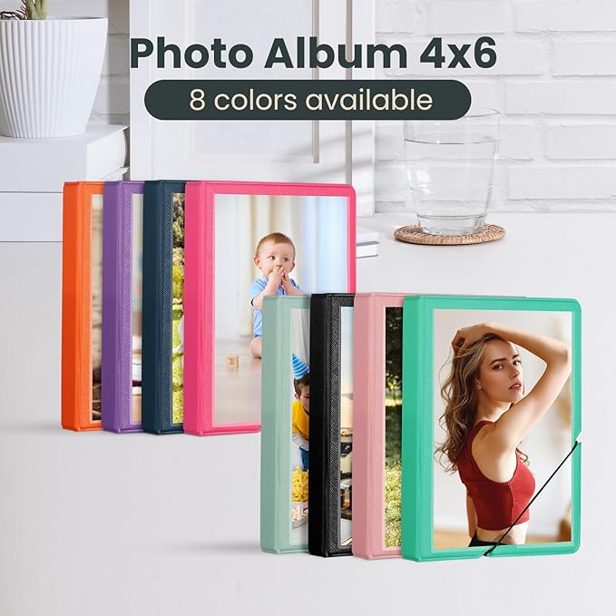Lifting 2 Pack Small Photo Album 4x6 28 Pockets Plastic 4 x 6 Photo Book Album with Customizable Cover Mini Picture Album for Family Wedding Anniversary Baby Vacation (Robin Egg Blue)
