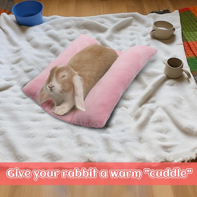 MEWTOGO 15.7" x 14" Bunny Bed for Rabbit Cage, Thickened & Soft | Prevent Sore Hocks Plush Mat with Cotton Lounger Pillows, Small Animal Flop Mat for Hutch Sleeping Indoor, Pink