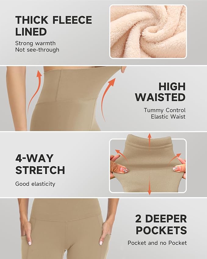 GAYHAY Fleece Lined Leggings for Women – Thick Winter Warm Thermal High Waisted Tummy Control Workout Yoga Pants