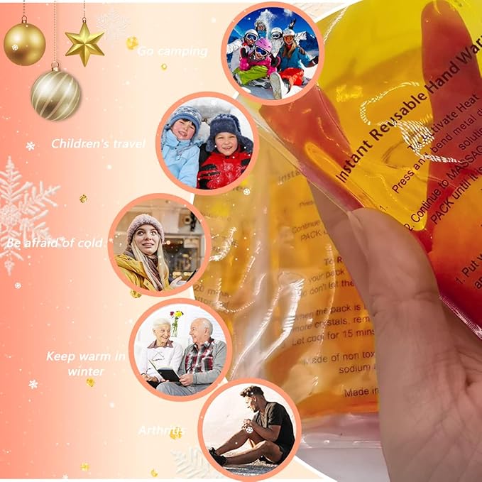 Reusable Snap Heat Pack Hand Warmer - Click Boil Heat Pocket Pouch Gel for Camping, Outdoor, Indoor Working