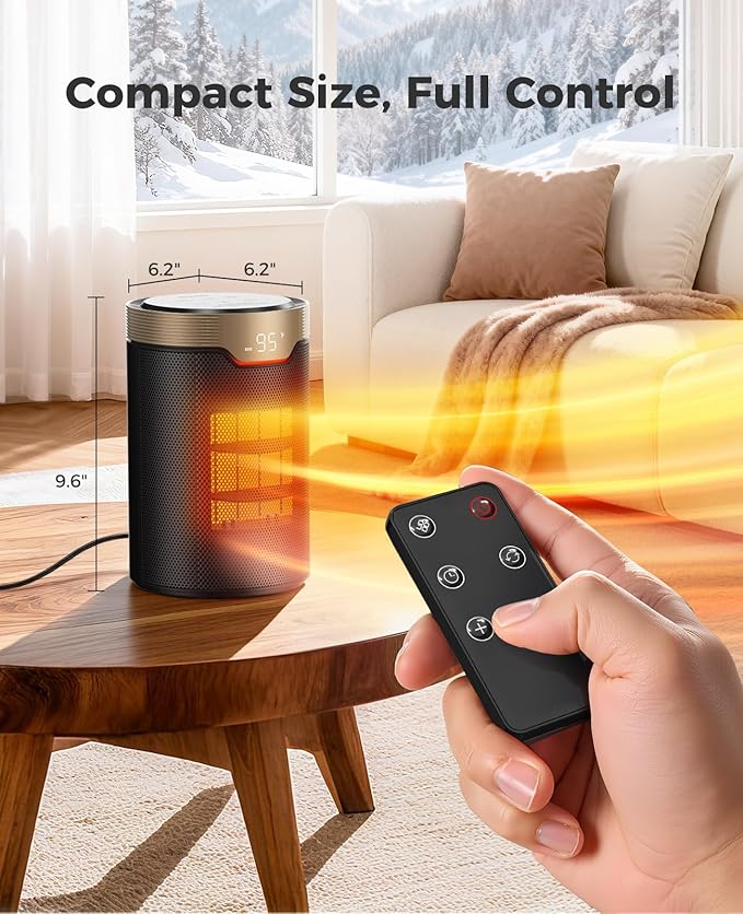 BREEZOME Space Heater, 1500W Portable Electric Heaters for Indoor Use, Small Desk Heater Quiet for Room with Thermostat & 24H Timer, Remote Control for Home Bedroom Office