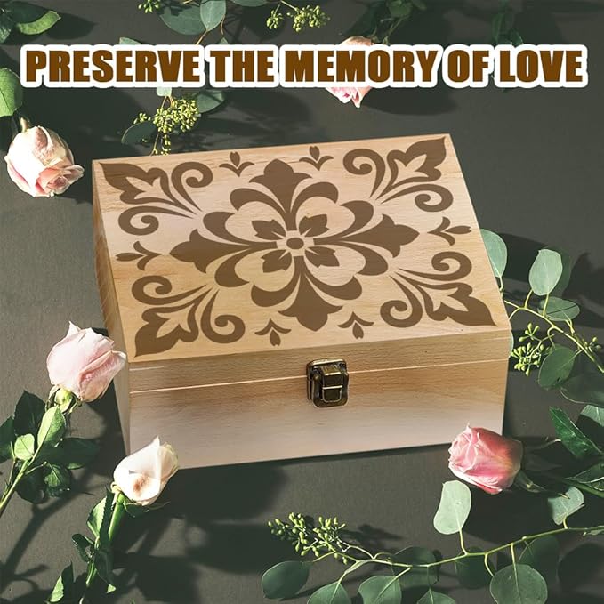 arricraft 1 Pc Tile Pattern Wooden Memory Keepsake Box, Metal Knot Box with Hinged Lid Photo Boxes for Office or Home Storage Keepsake Chest for Anniversary, Wedding, Memory, Valentines Day
