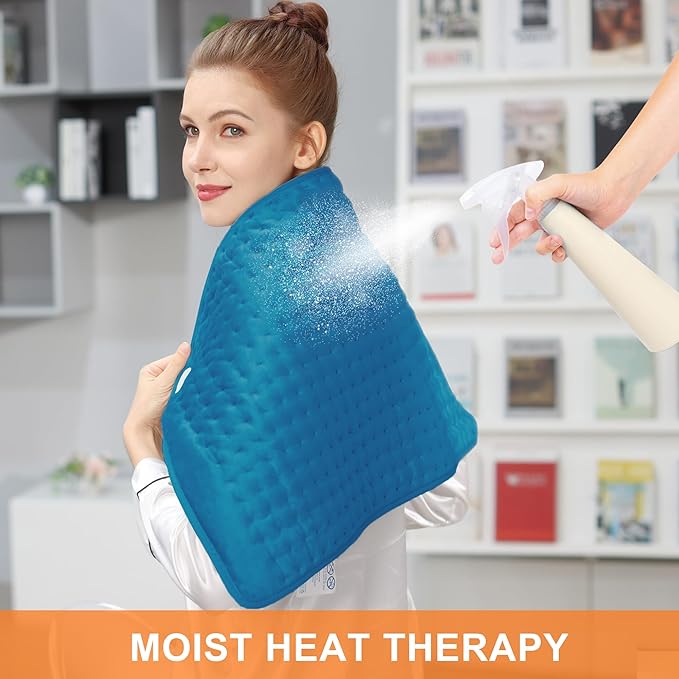 Deepsoon Heating Pad,Electric Heating Pads for Back,Neck,Abdomen,Moist Heating Pad for Shoulder,Knee,Arms,Legs,Dry/Moist Heat & Auto Shut Off,Christmas Gifts for Men and Women,Blue,33x17 Inch