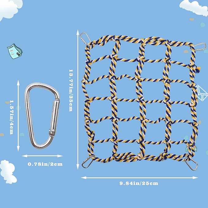 2 Pack Large Colorful Bird Rope Net, 14 10 Inches Rat Climbing Net, Pet Hanging Hammock, Bird Ladder Bridge, Small Animal Net Toy, Cage Accessories for Rat, Hamster, Bird, Ferret