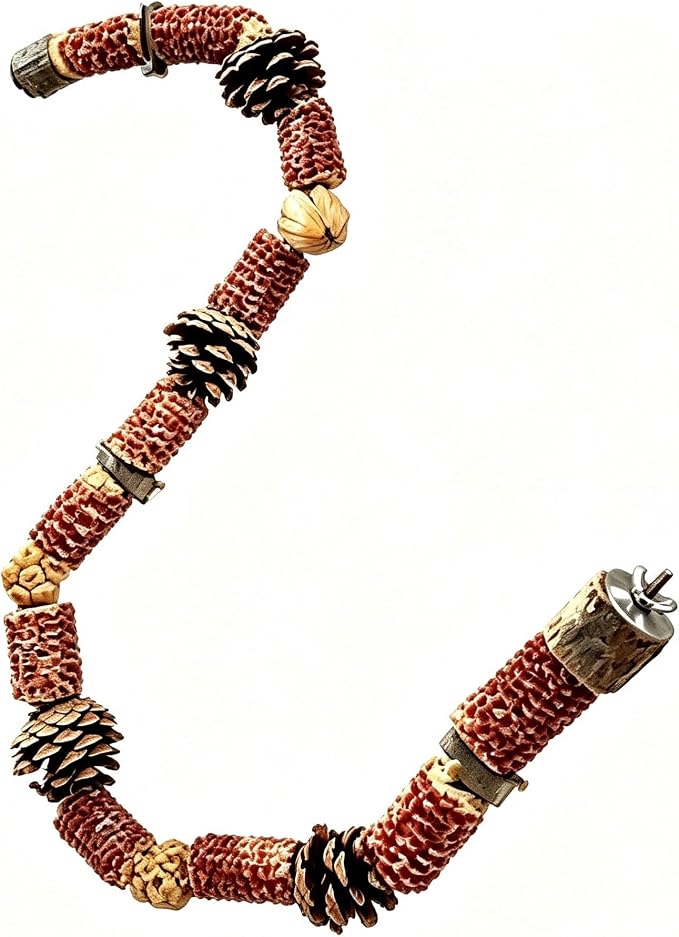 Bird Chew Toys, 27.5in Parakeet Natural Corn Stick Parrot Hanging Toys, Wood Bendable Climbing Perch Stand for Conure Cockatiel Parrotlet Lovebird Budgie,Style A
