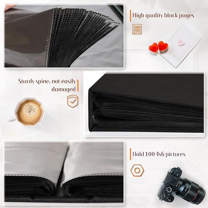 Popotop Photo Album 4x6 100 Pockets for Wedding Gifts,Linen Hardcover Picture Albums for Family Anniversary Baby Vacation Pictures
