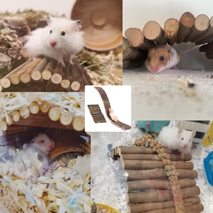 PINVNBY 2PCS Bendy Hamster Suspension Bridges(21.8in and 8.7in) Flexible Hamster Climbing Ladder Natural Wooden Bridge Hamster Cage Accessories for Guinea Pig Dwarf Sugar Glider Rat Mouse Chinchillas