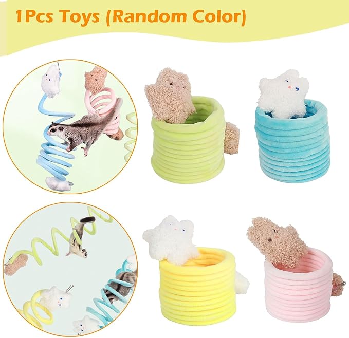 1pc Elastic Sugar Glider Climb Rope, Hanging Cage Toys(Random Color) | Enrichment Toys Wrapped in Short Plush for Soft Touch & Spring Design Boost Climbing Fun & Build Small Pets’ Climb Strength
