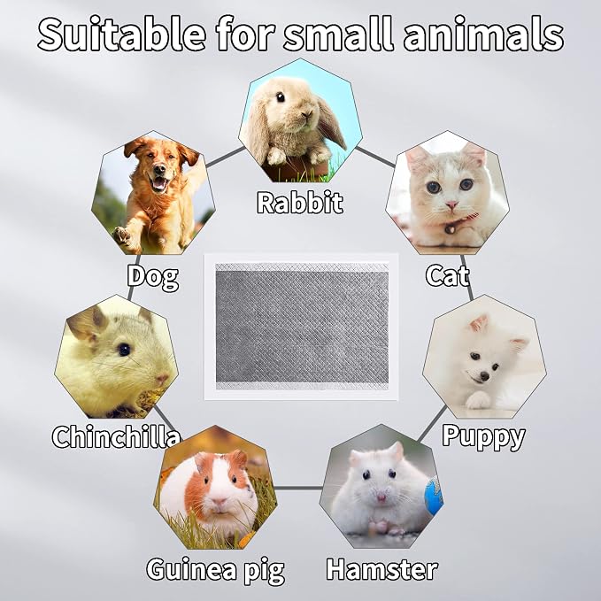 PINVNBY Rabbit Pee Pads 23.62"x17.72" Disposable Cat Cage Liners Black Carbon Super Absorbent Odor-Control,Bunny Potty Training Pad with Quick-Dry Surface for Puppy Kitten Hamsters Dog(50 Pieces)
