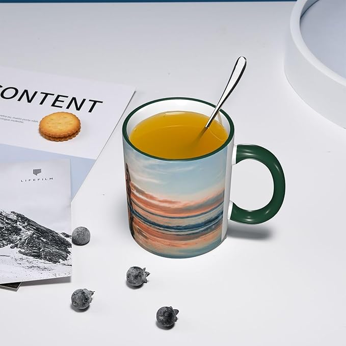 Custom Mugs and Coffee Cups Partial or Full Size Printed Creative Designs Customizable with Your Photos Images Text (Full-Width, Dark Green)
