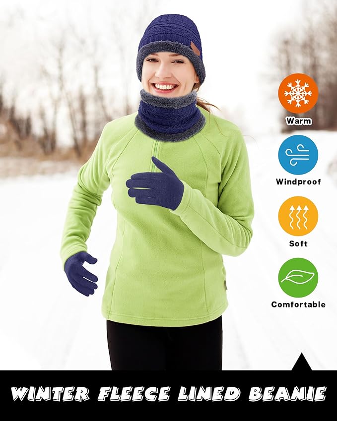 10 Pieces Winter Hat Beanie Scarf Touch Screen Gloves and Sock Set Slouchy Knit Skull Cap Beanies Fleece Lining Neck Warmer