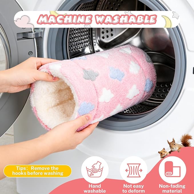 RAINFLOW Pink Hamster Tunnel - Soft Rabbit Tunnel for Playing & Resting | Portable Hanging Guinea Pig Tunnel Toy for Ferret, Rat, Hedgehog, Hamster, Squirrel & Sugar Glider, Soft Small Pet Accessory