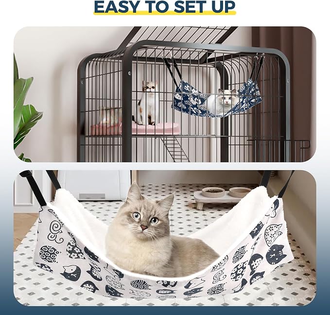 Admaison Cat Hammock for Cage Hanging Reversible 2Pack,Pet Hammock Bed Adjustable,Soft Sleeping Hammock for Cats,Ferret,Puppy,Rabbits,Small Animals (L, CAT)