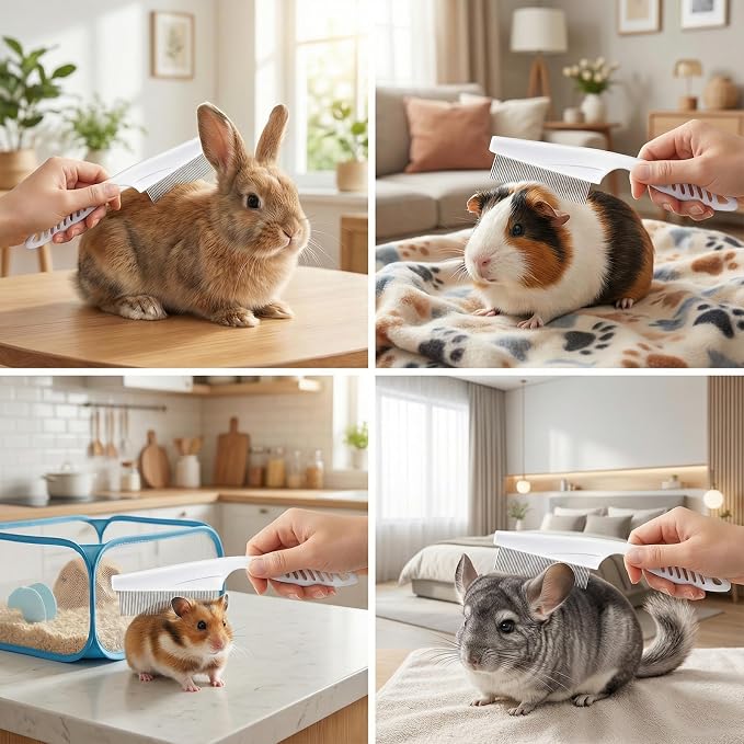2 Pack Fine Tooth Flea Comb for Cats, Stainless Steel Bunny Brush, Anti-Static Deshedding Guinea Pig Comb Small Pet Grooming Tool for Cats Dogs Rabbits Chinchillas Ferrets Guinea Pigs