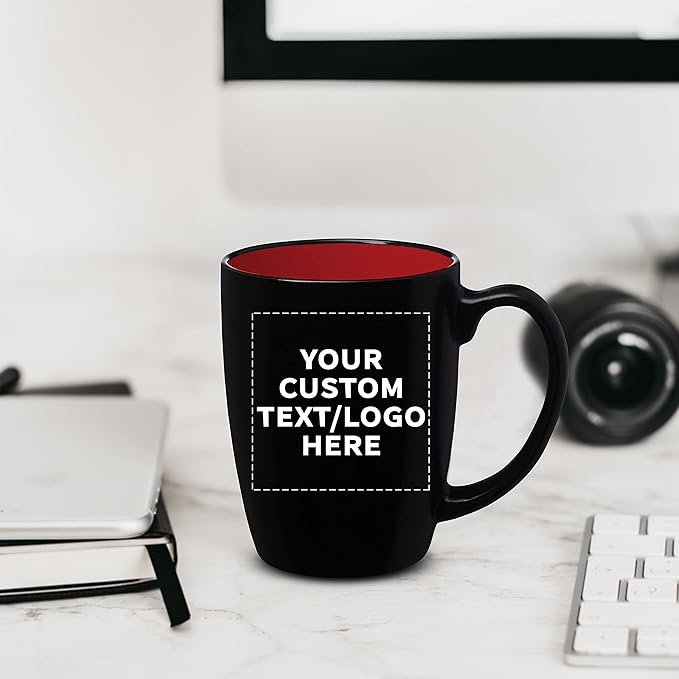 DISCOUNT PROMOS 50 Java Two Tone Coffee Mugs Set, 12 oz. - Customizable Text, Logo - Stoneware, Durable, Easy Grip - BLACKRED