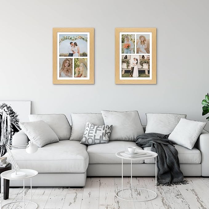 11x16 Picture Frame Display 3 opening Picture Frame 5x7 and 8x10 Collage,Multi Photo Frame with Mat,Plexiglass,Horizontal and Vertical Formats for Wall Decor,Natural Wood Grain