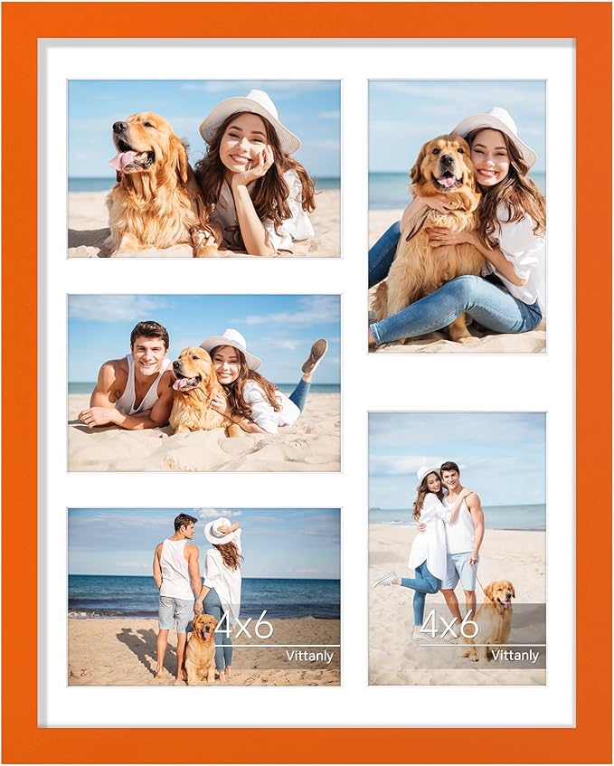 Vittanly 11x14 Collage Picture Frame, Displays 5Pcs 4x6 Pictures with Mat or 1Pc 11x14 without Mat for Wall Mounting, Picture Frames Collage Wall Decor in Orange, 1 Pack