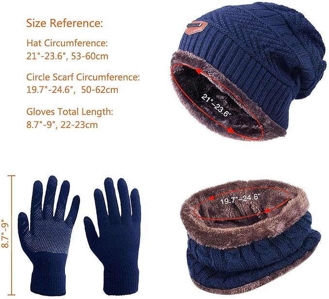 HINDAWI Winter Hat Scarf Gloves Slouchy Beanie Snow Knit Skull Cap Touch Screen Mittens Circle Scarves for Women Men