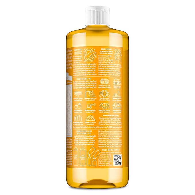 Dr. Bronner's Magic Soap-Pure-Castile Liquid Soap (Citrus, 32 ounce, 2-Pack)-Regenerative Organic Certified Oils, 18-in-1 Uses: Body, Hair, Laundry, Pets & Dishes, Concentrated, Vegan, Non-GMO