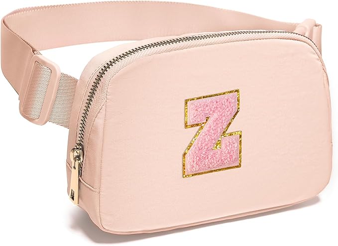 Gitus 6 7 8 9 10 Year Old Girl Gifts Belt Bag Fanny Pack Crossbody Bags with Initial Letter Patch Things for Teen Girls Easter Gifts for Girls Travel Essentials(Coral Pink-Z)