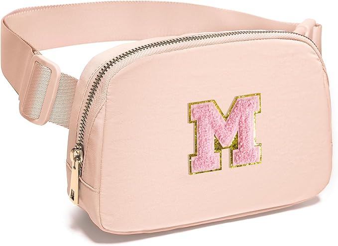 Gitus 6 7 8 9 10 Year Old Girl Gifts Belt Bag Fanny Pack Crossbody Bags with Initial Letter Patch Things for Teen Girls Easter Gifts for Girls Travel Essentials(Coral Pink-M)