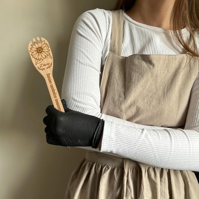 GLOBLELAND 6Pcs Flowers Bamboo Cooking Utensils Wooden Engraved Cooking Spoons Set Carving Kitchen Bamboo Spatula Set for Women and Men Wood Cooking Spoon for Kitchen House Warming Gift