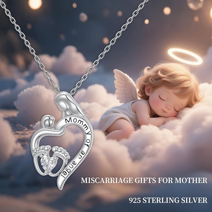 Miscarriage Necklace Gifts for Mothers 925 Sterling Silver Mommy of An Angel Pendant Memorial Jewelry Loss of Pregnancy Sympathy Gifts for Women