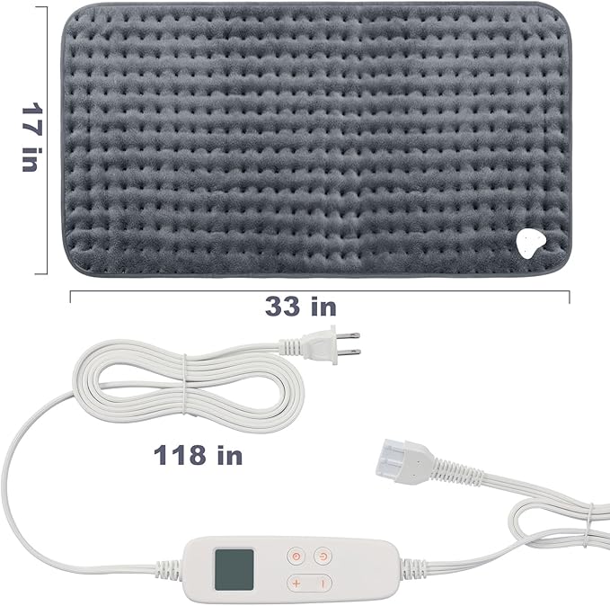 VAAGHANM Heating Pad: 33 x 17 inches Electric Heating Pad for Back - Extra Large Heat Pad for Shoulder/Neck/Knee/Arms - Upgraded 6 Timer & 6 Temperature Controller -Gift for Women