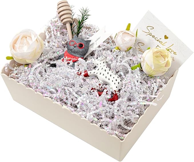 Mefleet 1/2 LB Crinkle Cut Paper Shred Filler 8 oz Diamond White Crinkle Shredded Paper for Gift Box - Gift Basket Bag Filler - Grass Cushion Stuffing for Christmas Holiday Packaging Wrapping