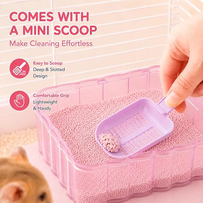 Hamster Sand Bath Container, Small Animal Dust Bath House with Scoop, White | Enclosed Hamster Bathroom Digging Box & Toilet for Guinea Pig Gerbil Hedgehog Chinchilla Ferret
