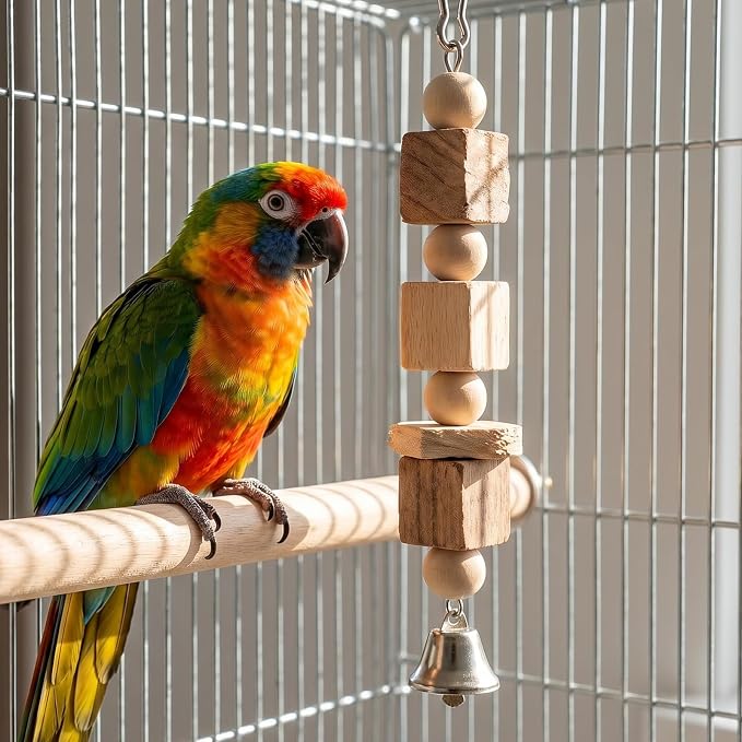 3Pcs Wooden Bird Perch – Natural Parrot Perches Stand with 3 Different Widths (3.9, 5.9, 7.9in), Climbing Branch Rods for Cockatiels, Parakeets, Budgies, Cage Accessories & Toys
