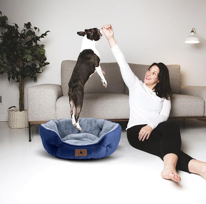 Asvin Medium Dog Bed for Medium Dogs, Large Cat Beds for Indoor Cats, Pet Bed for Puppy and Kitty, Extra Soft & Machine Washable with Anti-Slip & Water-Resistant Oxford Bottom, Blue, 25 inches