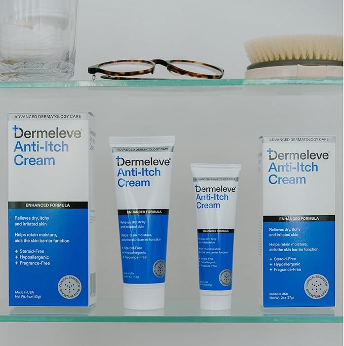 Dermeleve Steroid Free Anti-Itch Cream | Extra Strength for Psoriasis, Seborrheic Dermatitis, Viral Rash, Bug Bites, Allergy, Chronic Hives, Neuropathy (Nerve) | Full Body Itch Relief | 4 oz (3 Pack)