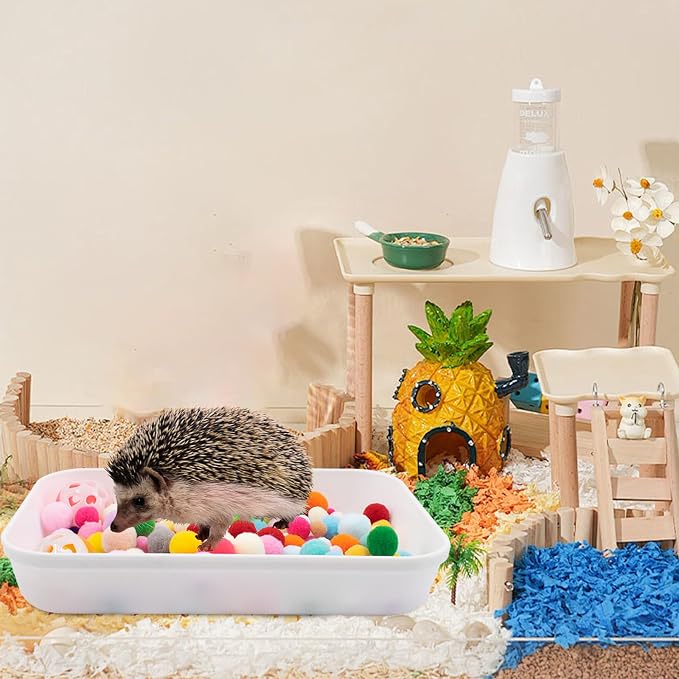 2 Set Hedgehog Dig Box Tray Set, Including Multicolor Furry Balls and Ball Bell Toy, Enrichment Toy Hedgehogs Cage Accessories for Hamster Guinea Pig Ferret Kitten